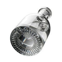 Clear glass bottle with textured base isolated on transparent background