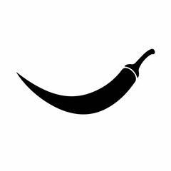 Bold black silhouette of a single chili pepper on a clean white background, symbolizing spice and flavor.