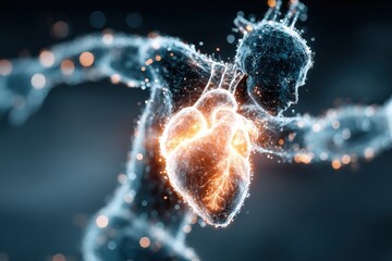 Conceptual Double Exposure of Human Figure with Heart Organ Illustration