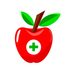 Apple with cross icon. Nutrition food symbol., colorful version. Vector graphics and not Artificial Intelligence, logo illustration. Replaceable vector design.