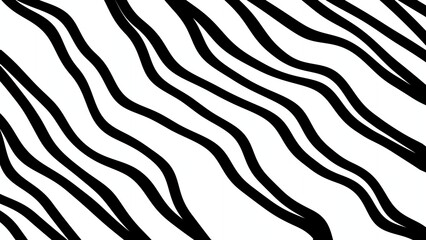 A bold black and white abstract background featuring wavy zebra stripe patterns, creating a modern animal print design.