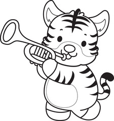 Coloring book of cute tiger character vector clip art for children.  