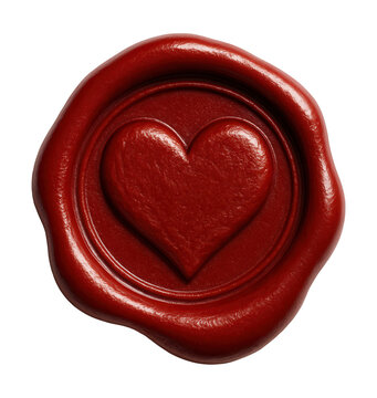 Red wax seal with a heart imprint.