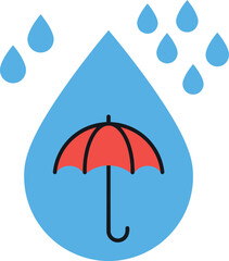 Umbrella protecting from rain drops icon