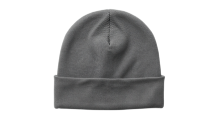 Gray knitted beanie hat isolated on transparent background