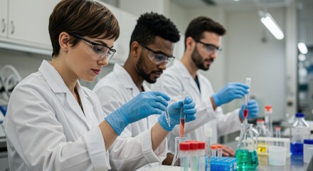 Laboratory experiment demonstration by scientists research facility educational content modern environment view scientific investigation