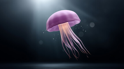 Purple jellyfish floats peacefully in ocean current with its tentacles