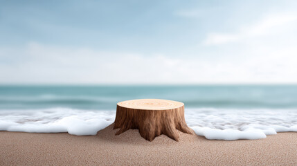 Stump stands strong, weathered by sea, offering sense of peace