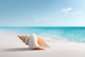 Here output based on your specifications pristine conch shell, peaceful and serene on sand