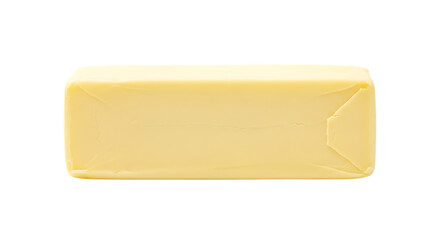 Isolated stick of butter block dairy product cooking ingredient baking fat spreadable creamy yellow food item 100g transparent background