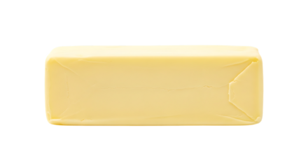 Isolated stick of butter block dairy product cooking ingredient baking fat spreadable creamy yellow food item 100g transparent background