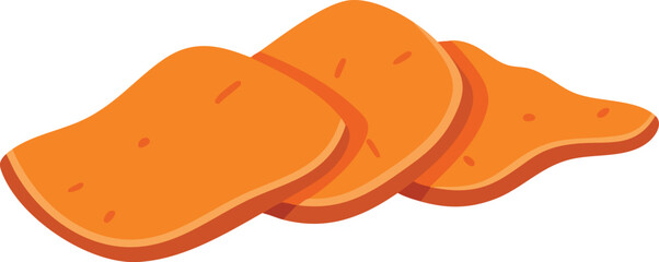 Three slices of sweet potato, arranged in a slightly overlapping manner, with a vibrant orange color.