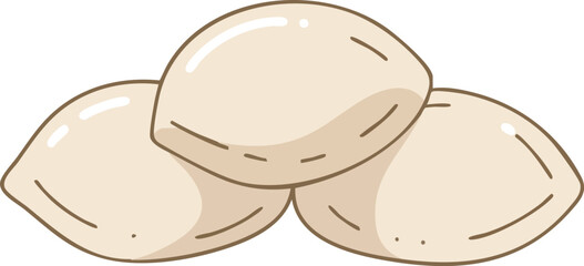 A simple cartoon illustration of three beige clamshells clustered together.