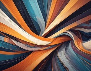 Abstract swirling vortex of colorful, textured ribbons