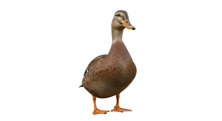 Isolated duck standing in neutral pose, looking to the side, isolated close-up animal shot