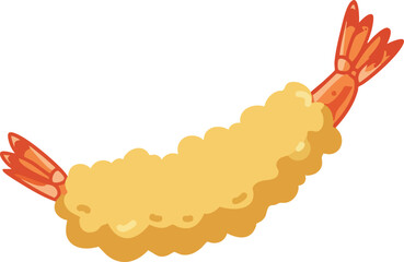 A piece of battered and deep-fried shrimp, depicted in a cartoon style.