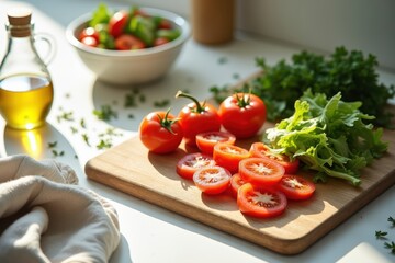 Fresh Ingredients Displayed on Countertop for Healthy Salad Preparation