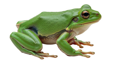 Isolated American green tree frog, amphibian animal, sitting and looking ahead, close up