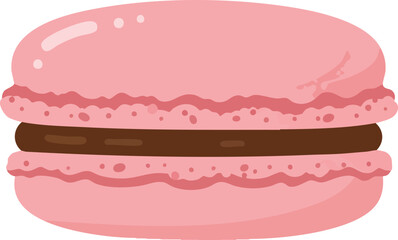 Illustration of a pink macaron with chocolate filling.