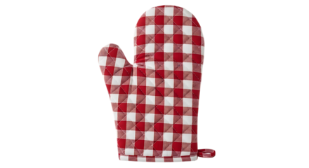 Red and white checkered oven mitt kitchen accessory heat resistant cooking baking glove protection 100 characters transparent background
