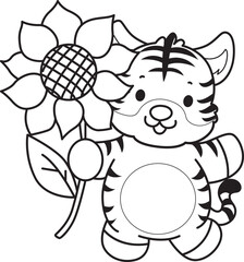 Coloring book of cute tiger character vector clip art for children.  