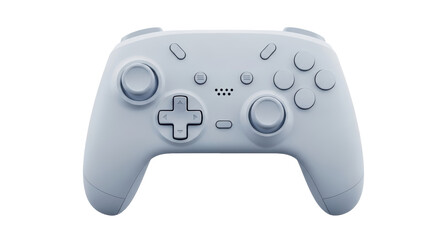Isolated light blue modern wireless game controller, playing a video game with a gamepad
