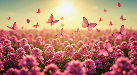 4k beautiful view of pink butterflies on pink flower
