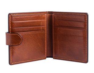  Elegant Brown Leather Wallet Isolated on White