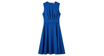 Isolated chic sleeveless blue dress with a cinched waist, perfect for an elegant party
