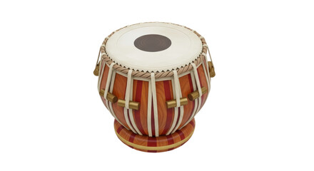 Isolated Tabla instrument, membranophone percussion instrument of Indian origin, wood, brown, beige