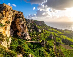 Scenic clifftop landscape at sunset