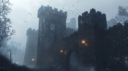 old town in the fog