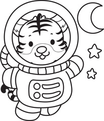 Coloring book of cute tiger character vector clip art for children.  