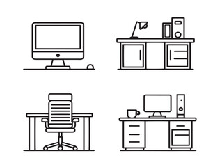 Stylish Office Work Symbol Collection Minimal Outline Vector