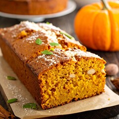 Pumpkin bread sliced on parchment