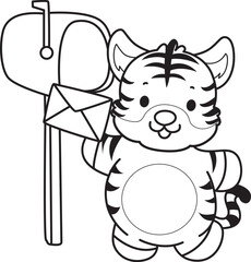 Coloring book of cute tiger character vector clip art for children.  