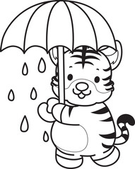 Coloring book of cute tiger character vector clip art for children.  