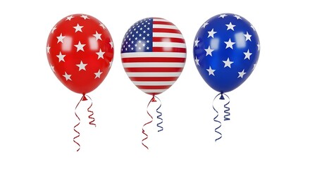Three festive patriotic balloons white stars stripes american flag theme celebration party