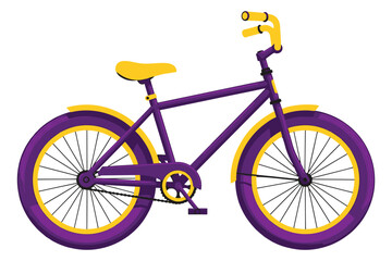 Fototapeta premium A purple bicycle with yellow accents is displayed, isolated on white background, showcasing its design and functionality for transportation vector