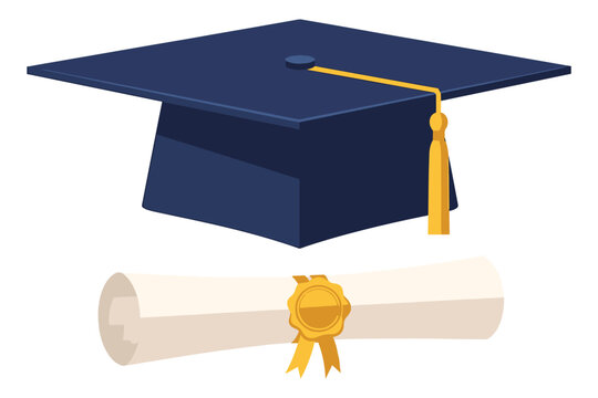 Graduation cap and diploma isolated on white background, symbolizing academic achievement and the culmination of hard work in education and learning vector