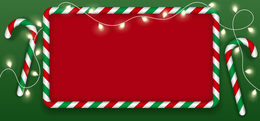 Red Christmas candy cane border frame. Blank Christmas border, candy cane frame. Christmas ornament decoration. For seil, sale. Vector EPS10