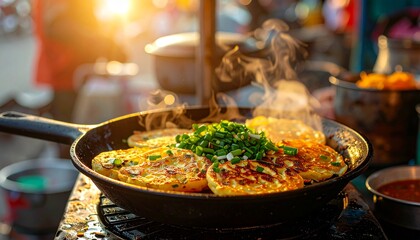 Thai Khanom Krok Coconut Pancakes cooked in cast iron pan