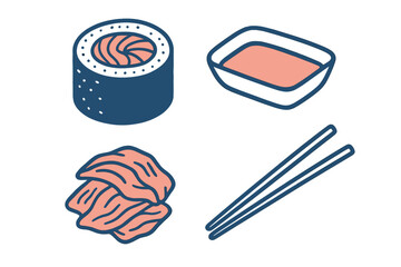 Enjoying sushi and salmon on a table with chopsticks and sauce for dipping during a casual meal