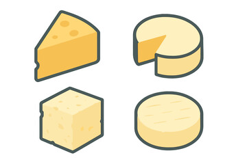 Various types of cheese displayed on a simple background emphasizing shapes and textures