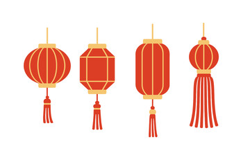 Colorful lanterns hanging in a row for a festive celebration during Lunar New Year