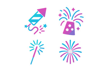 Colorful fireworks and party elements create festive atmosphere for celebrations and events