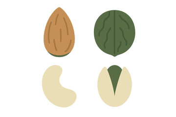 Variety of nuts and seeds displayed in simple, colorful illustration on a white background