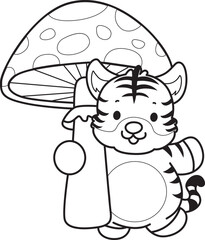 Coloring book of cute tiger character vector clip art for children.  