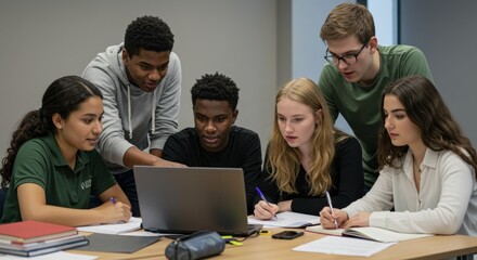 Study session among diverse students university library group collaboration indoor environment view academic focus