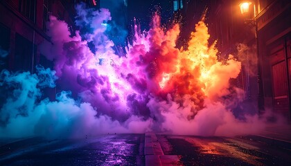 Nighttime city street explosion